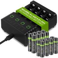 Venom Rechargeable Battery Charging Dock plus 8 x AA 2100mAh & 8 x AAA 800mAh Batteries in Black | Size: 17 Pack