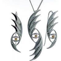 Ojewellery Women's Evil Eye Citrine Set Necklace Dangle Earrings in Yellow | Size: 22 inches