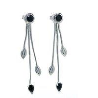 Ojewellery Women's Sapphire Leaf Motif Dangle Earrings Butterfly Fastening in Dark Blue