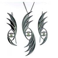 Ojewellery Women's Evil Eye Peridot Necklace Dangle Earrings Set in Green | Size: 22 inches