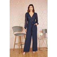 Navy Sequin Jumpsuit With Long Sleeves