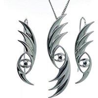 Ojewellery Women's Evil Eye Sapphire Necklace Dangle Earrings Set in Dark Blue | Size: 22 inches