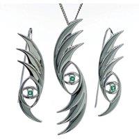 Ojewellery Women's Evil Eye Green Onyx Necklace Dangle Earrings Set | Size: 22 inches