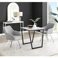 Carson White Marble Effect Square Dining Table & 2 Fabric Falun Silver Leg Chairs