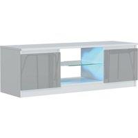 Mex Furniture LTD TV Unit with LED Lighting & Gloss Doors / 120cm in Light Grey