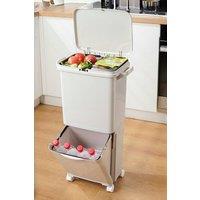 H&O Direct 2 Layer 38L Rubbish Dustbin Pedal Recycling Bin with Detachable Basket, Roller in White