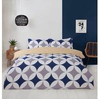 Rapport Home Geo Polycotton Duvet Cover Set With Pillowcase in Blue | Size: King