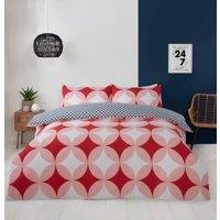 Rapport Home Geo Polycotton Duvet Cover Set With Pillowcase in Red | Size: King
