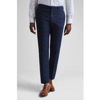 Munro Navy Wine Check Slim Trousers