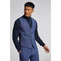 Antique Rogue Men's Mid Blue Check Linen Waistcoat | Size: 42R