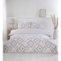 Rapport Home Ikat Bohemian Reversible Polycotton Duvet Cover Set With Pillowcase in Natural | Size: King