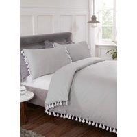 Rapport Home Tassel Polycotton Duvet Cover Set With Pillowcase in Silver | Size: Double