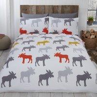 Rapport Home Moose Cotton Duvet Cover Set With Pillowcase in Light Grey | Size: King