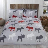 Rapport Home Moose Cotton Duvet Cover Set With Pillowcase in Grey | Size: King
