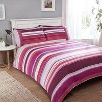 Rapport Home Stratford Stripe Cotton Duvet Cover Set With Pillowcase in Purple | Size: Double