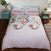 Rapport Home Sloths Polycotton Duvet Cover Set With Pillowcase in Dusty Pink | Size: Double