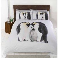 Rapport Home Penguin Polycotton Duvet Cover Set With Pillowcase in White | Size: King