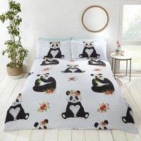 Rapport Home Pandas Polycotton Duvet Cover Set with Pillowcase in White | Size: Double