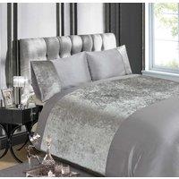 Rapport Home Velvet Plain Polyester Duvet Cover Set with Pillowcase in Silver | Size: Double