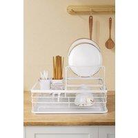 H&O Direct Kitchen 2 Tier Metal Black Dish Drainer Rack Sink Washing Plates Draining Board in White