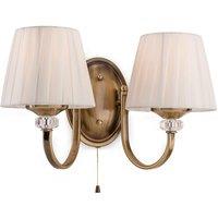 Netlighting Langham 2 Light Indoor Wall Light (Switched) Antique Brass Pleated Cream Shades E14 in Gold