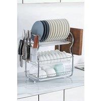 H&O Direct 3 Tier Dish Drainer Rack Plate Bowl Draining Tray Board Kitchen Utensils Storage Holder in Silver