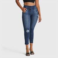 Freddy Women's WR.UP SNUG Distressed High Waisted 7/8 Length Jeans in Dark Blue | Size: Large