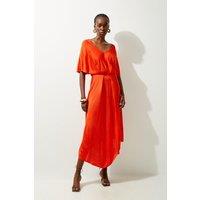 Slinky Viscose High Low V Neck Midi Dress