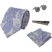 Paul Andrew Paisley Neck Tie Pocket Square Cuff Links in Blue