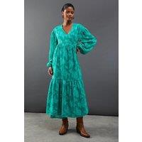 Warehouse Women's Burnout Chiffon Wrap Smock Midi Dress in Green | Size: 12