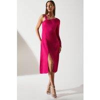One Shoulder Satin Midi Wedding Guest Dress