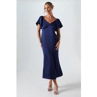 Oasis Women's Angel Sleeve Satin Bridesmaid Midi Dress in Navy | Size: 8
