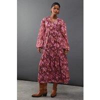 Floral Burnout Chiffon Wrap Smock Midi Dress