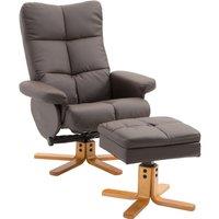 HOMCOM Recliner Chair & Footstool PU Leather Wooden Base in Brown