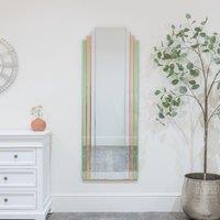 Melody Maison Large Frameless Pink & Green Glass Art Deco Wall Mirror 52cm X 142cm | Size: 52 cm X 142 cm
