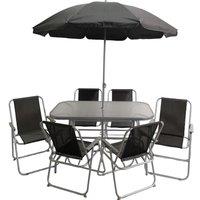 Samuel Alexander 6 Person Garden Furniture Patio Set Table, 6 Chairs & Parasol in Black