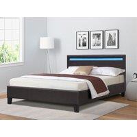Comfy Living Ltd Modern Faux Leather Bedframe With LED Strip in Dark Brown | Size: Single
