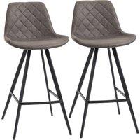 HOMCOM Set of 2 Bar Stools Padded Comfortable Steel Frame Footrest for Kitchen in Dark Grey