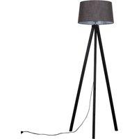 ValueLights Barbro Black Wood Tripod Floor Lamp with Linen Tapered Shade in Grey