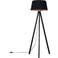 ValueLights Barbro Black Wood Tripod Floor Lamp with Black & Copper Shade