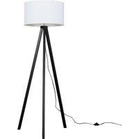 ValueLights Barbro Black Wood Tripod Floor Light Lamp with Reni Drum Shade in White