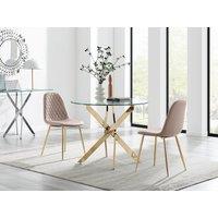 FurnitureboxUK Novara 100cm Round Gold Leg Dining Table & 2 Corona Gold Chairs in Beige