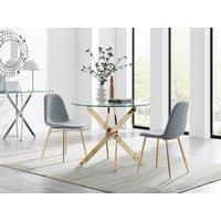FurnitureboxUK Novara 100cm Round Gold Leg Dining Table & 2 Corona Gold Chairs in Grey