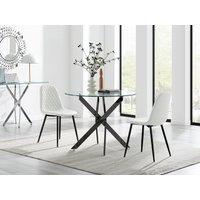 FurnitureboxUK Novara 100cm Round Black Leg Dining Table & 2 Corona Black Leg Chairs in White