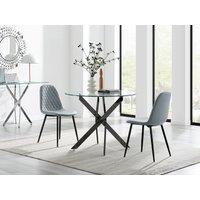 FurnitureboxUK Novara 100cm Round Black Leg Dining Table & 2 Corona Black Leg Chairs in Grey