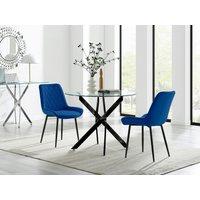 FurnitureboxUK Novara 100cm Round Black Leg Dining Table & 2 Pesaro Black Leg Chairs in Navy