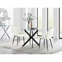 FurnitureboxUK Novara 100cm Round Black Leg Dining Table & 2 Pesaro Black Leg Chairs in Cream