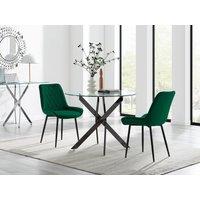 FurnitureboxUK Novara 100cm Round Black Leg Dining Table & 2 Pesaro Black Leg Chairs in Green