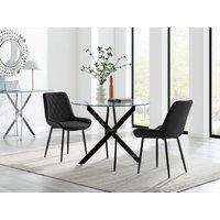 FurnitureboxUK Novara 100cm Round Black Leg Dining Table & 2 Pesaro Black Leg Chairs
