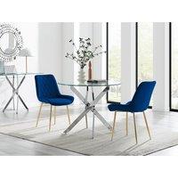 FurnitureboxUK Novara 100cm Round Dining Table & 2 Pesaro Gold Leg Chairs in Navy